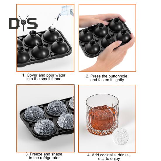Большая сферическая форма для кубиков льда, медленно тающая, 6 ячеек, устройство для приготовления кубиков льда для коктейлей и виски