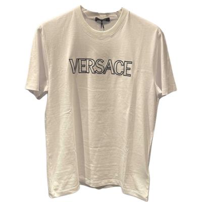 Versace Повседневная футболка с коротким рукавом и круглым вырезом, с вышитым логотипом, мужская, белая, 1011860-1A10755-2W020