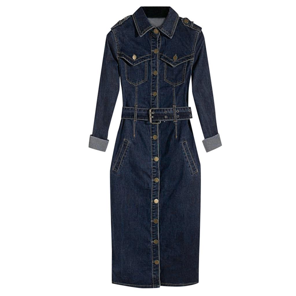 Women Winter Office Slim Jeans Mid-Cuff Dress With Belt For Women Jeans Dress