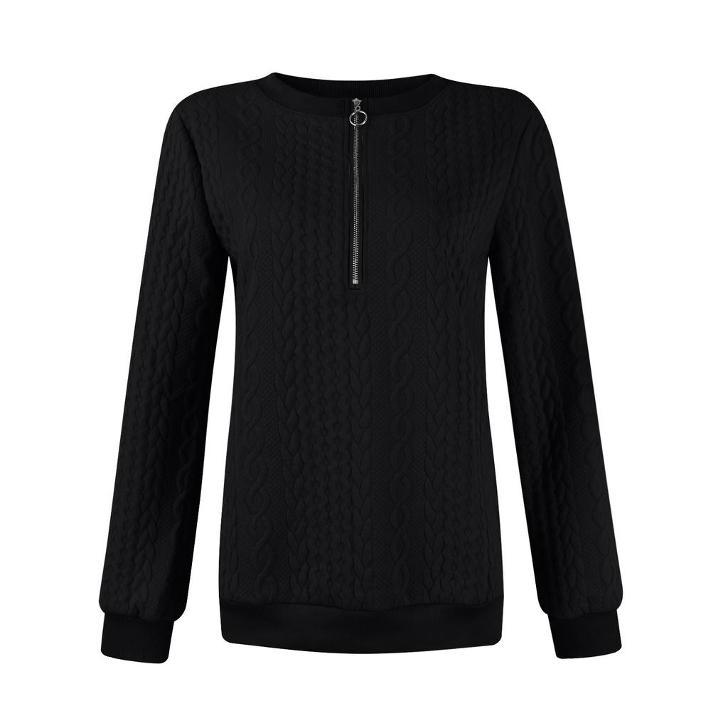 Женская модная повседневная толстовка с V-образным вырезом и застежкой-молнией, однотонная, с длинным рукавом