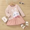 Осеннее полосатое платье для девочек Детская одежда Повседневная юбка с рисунком кролика Короткая юбка Милая юбка А-силуэта для девочки