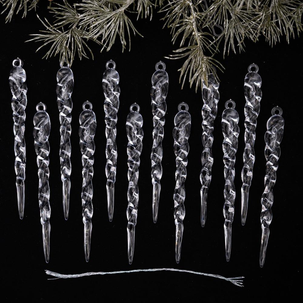 Twisted Water Drop Design Christmas Tree Pendants Acrylic Snowflake Ornaments Set Home Decoration