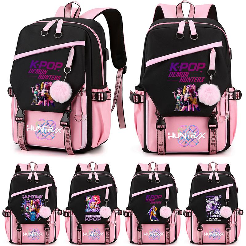 Милый Kpop Рюкзак с принтом Охотников на демонов Большой вместимости для подростка, студента, девочки, мальчика, школьный портфель, сумка для книг, детский подарок, женская водонепроницаемая дорожная сумка, Mochila
