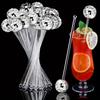 12pcs Disco Balls Cocktail Stirrers Plastic Round Top Swizzle Sticks Cake Pops Mirror Ball Coffee Beverage Stirrers for 1970s Party Home Bar Coffee