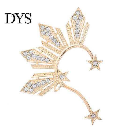 Fake Piercing Earring 1Pc Ear Clip Non Faux Crystal Shiny Geometric Electroplating Women Cuff Pentagram Fan-shaped Jewelry Decoration Gifts