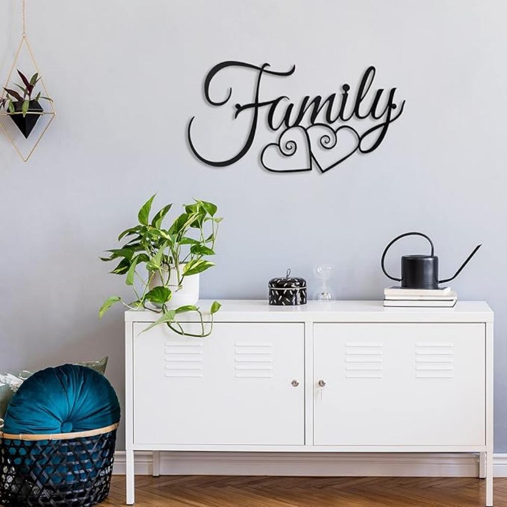 Metal Family Wall Decor Art Rustic Hanging Decoration Sign Family Signs Home Wall Decor for Living Room Bedroom Dining Room Kitchen(Black)