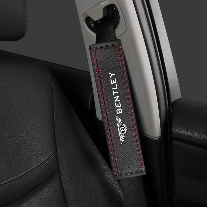 2Pcs PU Leather Car Safety Belt Cover Seatbelt Shoulder Pad Accessories For Bentley Flying Spur Continental GT Bentayga Mulsanne MY4