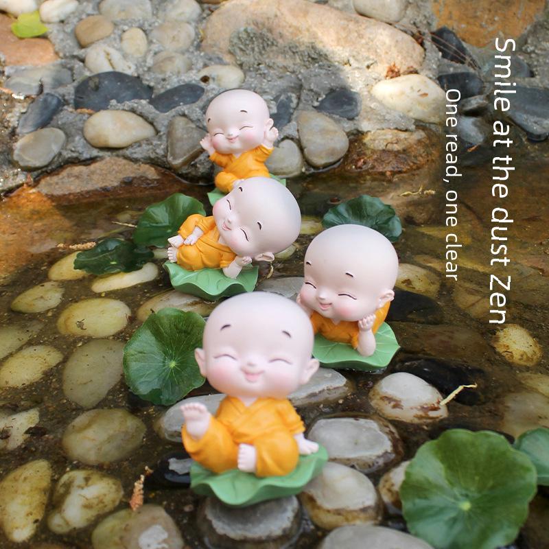 Дзен-декор автомобиля: Набор из четырех украшений в виде качающейся головы монаха для украшения интерьера