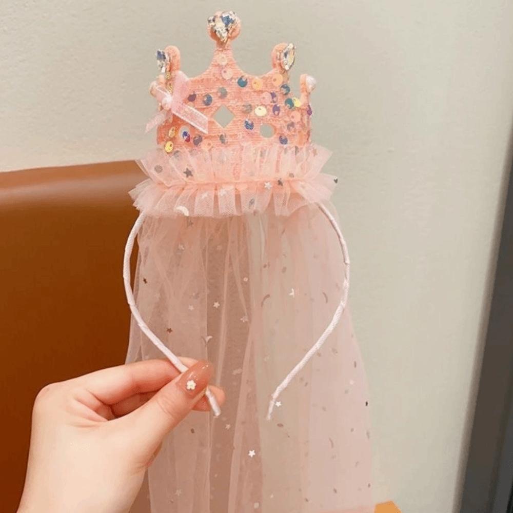 Sweet Sparkly Tulle Headbands Pink White Hair Accessories Princess Crown Veil  Party Decoration
