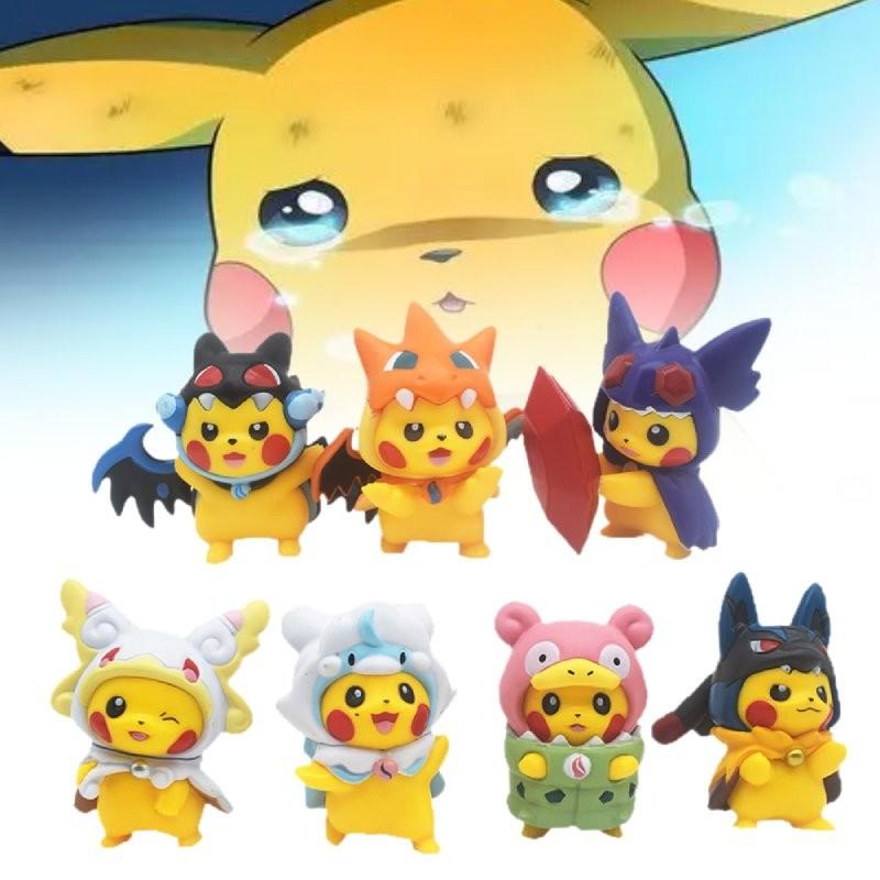 Adorable 7 Piece Pikachu Transformation Plush Toy Set Cute Cartoon Pvc Figures