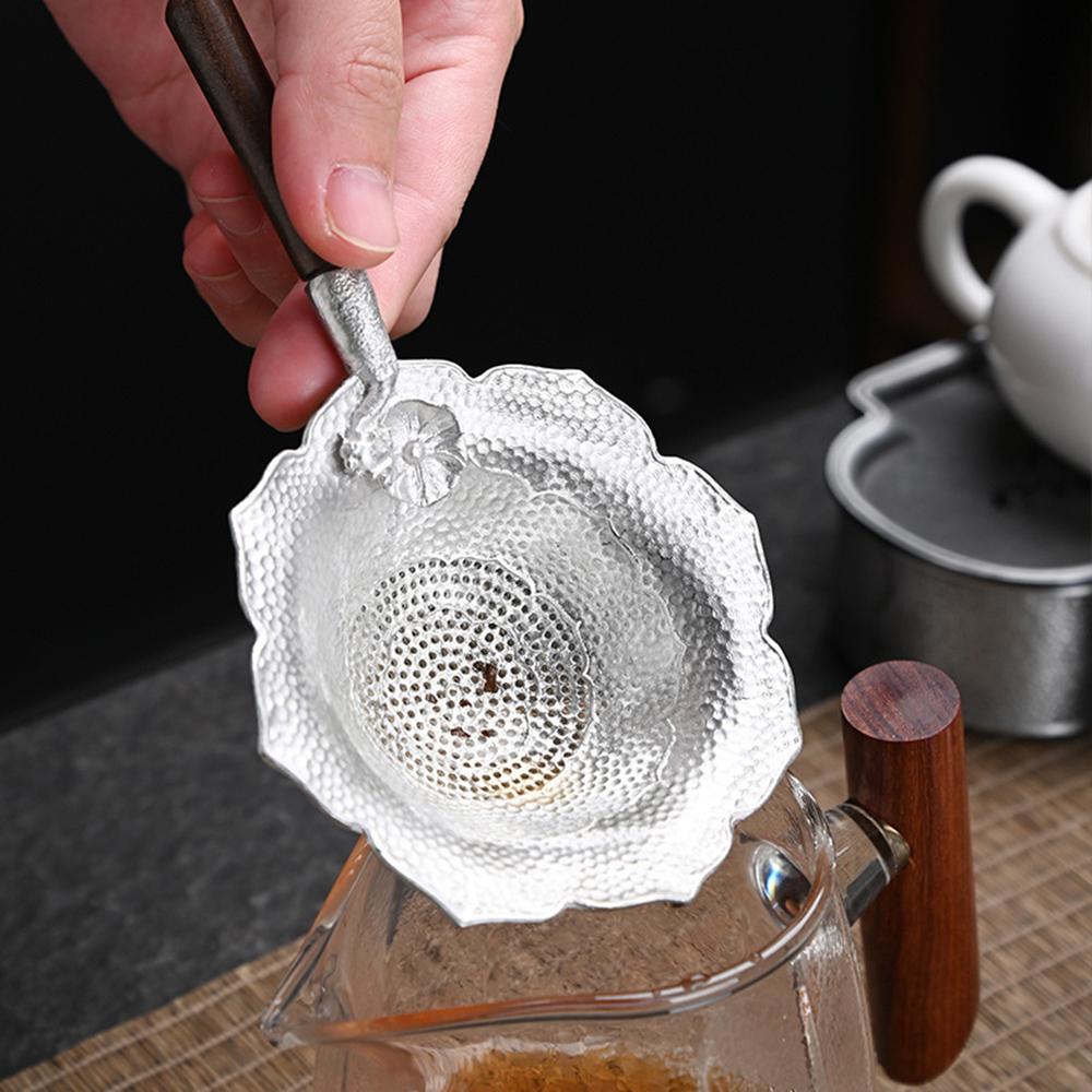 Creative Tea Drain Pure Tin Tea Set Gourd Filter Japanese Handmade Hammered Leaf Filter Kung Fu Tea Ceremony Gift for Friends