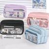 Chic Solid Color Pencil Case Korean Simplicity Transparent Pen Pouch Large Capacity Stationery Organizer Bag School Supplies