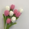 6 Pcs Forever Flowers Fake Tulips Artificial Flower Bouquet for Decoration Tulip Crochet Bouquet for Table Decor Handmade with Stem & Leaf Tulip