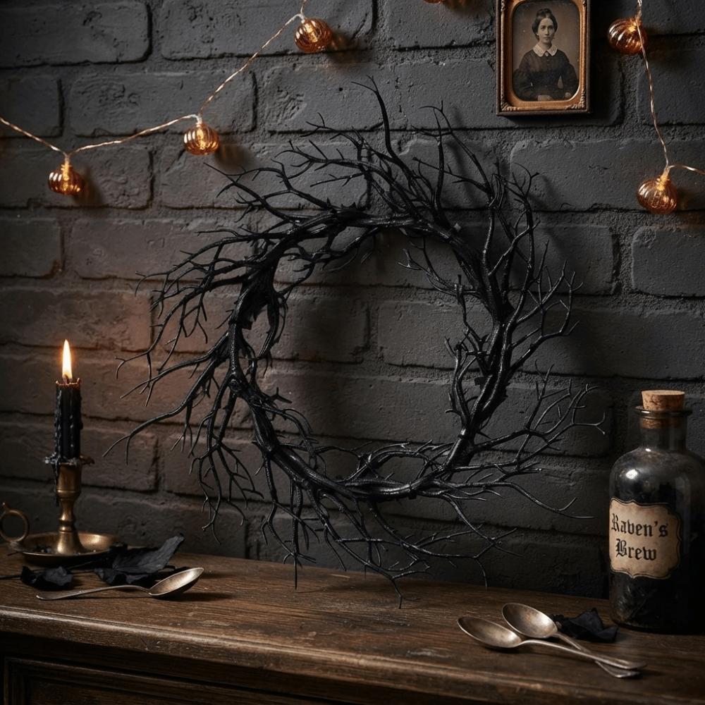 Artificial Twisted Twigs Halloween Black Branch Garland Wall-Mounted Halloween Spooky Wreath Bar