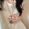 Women Necklace Geometric Square Bead Pendant Necklace Long Style Sweater Necklace Versatile Clothing Accessories