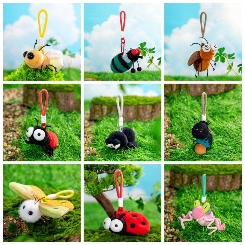 Ladybug Plush Insects Key Ring Cartoon Cockroach Key Chain Cute Moth Fly Pendant for Gifts