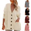 Women's Solid Color Long Sleeve Cardigan Button Pocket Knit Sweater