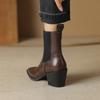2024 Новые осенние женские сапоги с острым носком и толстым каблуком. Обувь из натуральной кожи для женщин. Лаконичные ботильоны. Сапоги на платформе.