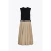 2025 New Pleated Skirt Elegant with Padded Shoulder Patchwork Round Neck Sleeveless Dress Silm Slim Looking 0387052