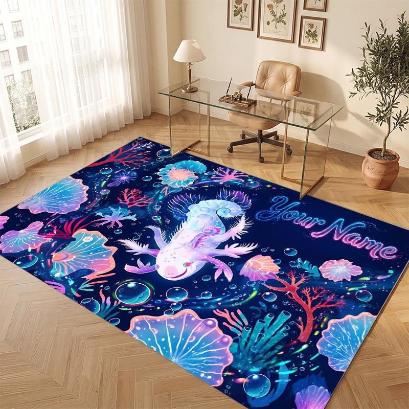 Underwater Fish Theme Soft Crystal Velvet Rug Custom Name & Text Print Non Slip Floor Rug for Bedroom Living Room