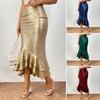Женская юбка миди Сексуальный облегающий дизайн Скрывающая бедра Однотонная юбка для вечеринок Блестящая Заниженная талия Рюши по подолу Юбка «рыбий хвост» Повседневная одежда