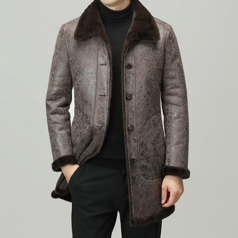 Мужская новая зимняя шуба из золотистой норки средней длины, деловая повседневная ветровка, однотонное двустороннее пальто