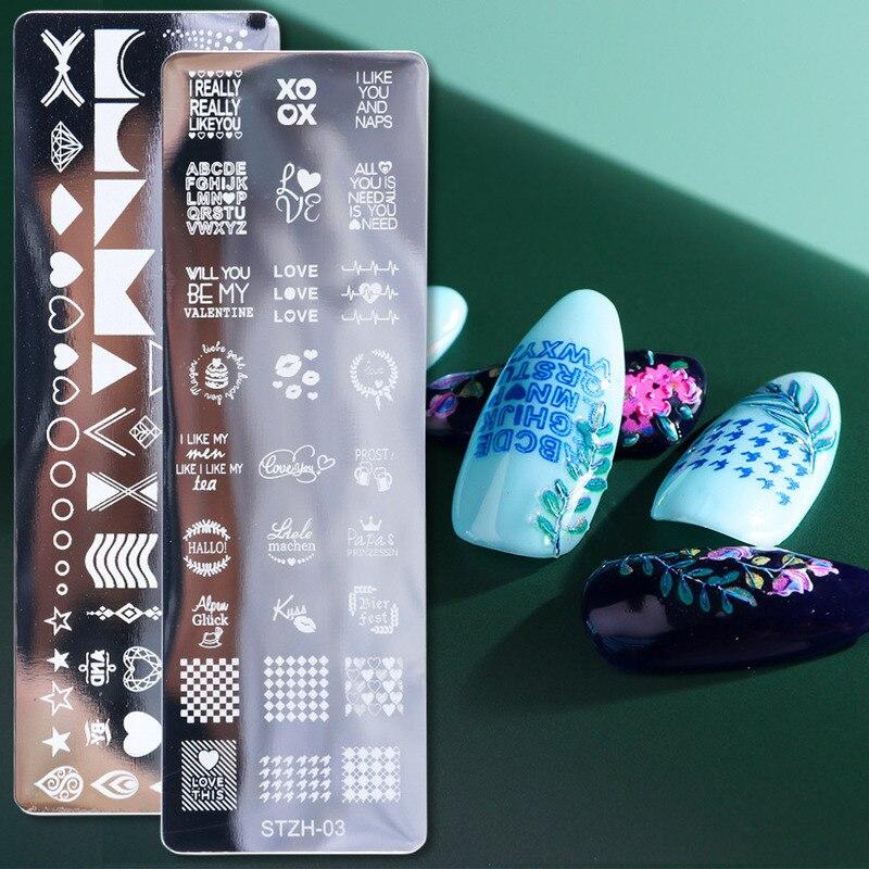 1 лист, набор пластин для штамповки ногтей, геометрические кружевные цветы, листья, полосатый дизайн, сладкое сердцебиение, дизайн ногтей, штамп, шаблон, форма