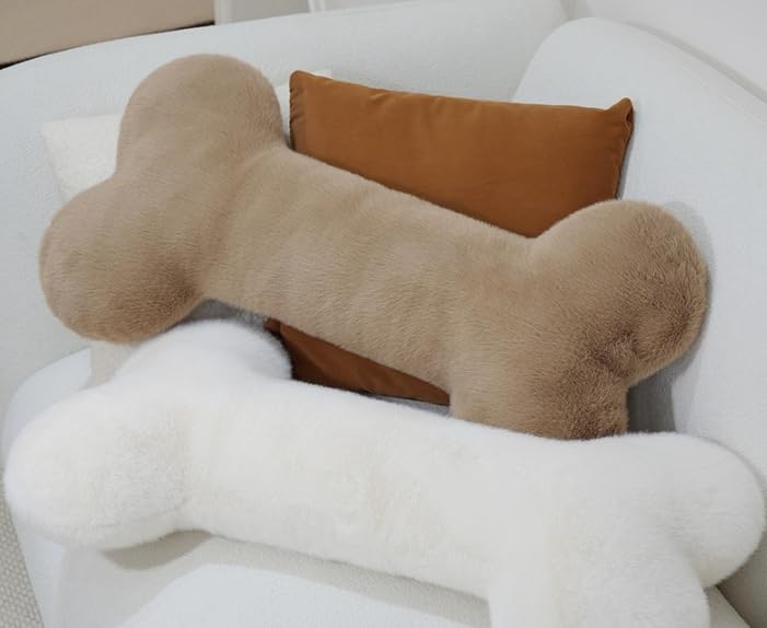 [dokidoki] Bone-Shaped Plush Cushion, Body Pillow, Sleeping Pillow, Large, Fluffy, Manga Meat and Bone Design, Beige, 67cm