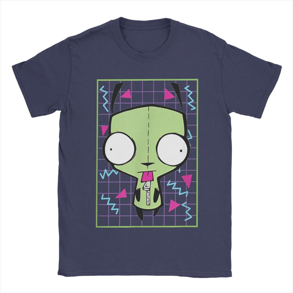 Мужские футболки Invader Zim Gir 90-х годов, с клетчатым рисунком, из чистого хлопка, с коротким рукавом, с круглым вырезом, размеры 4XL 5XL