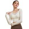 Yomoment Mesh Faux Layered Bra Top with Long Sleeve Yoga Shirt Top Cups,