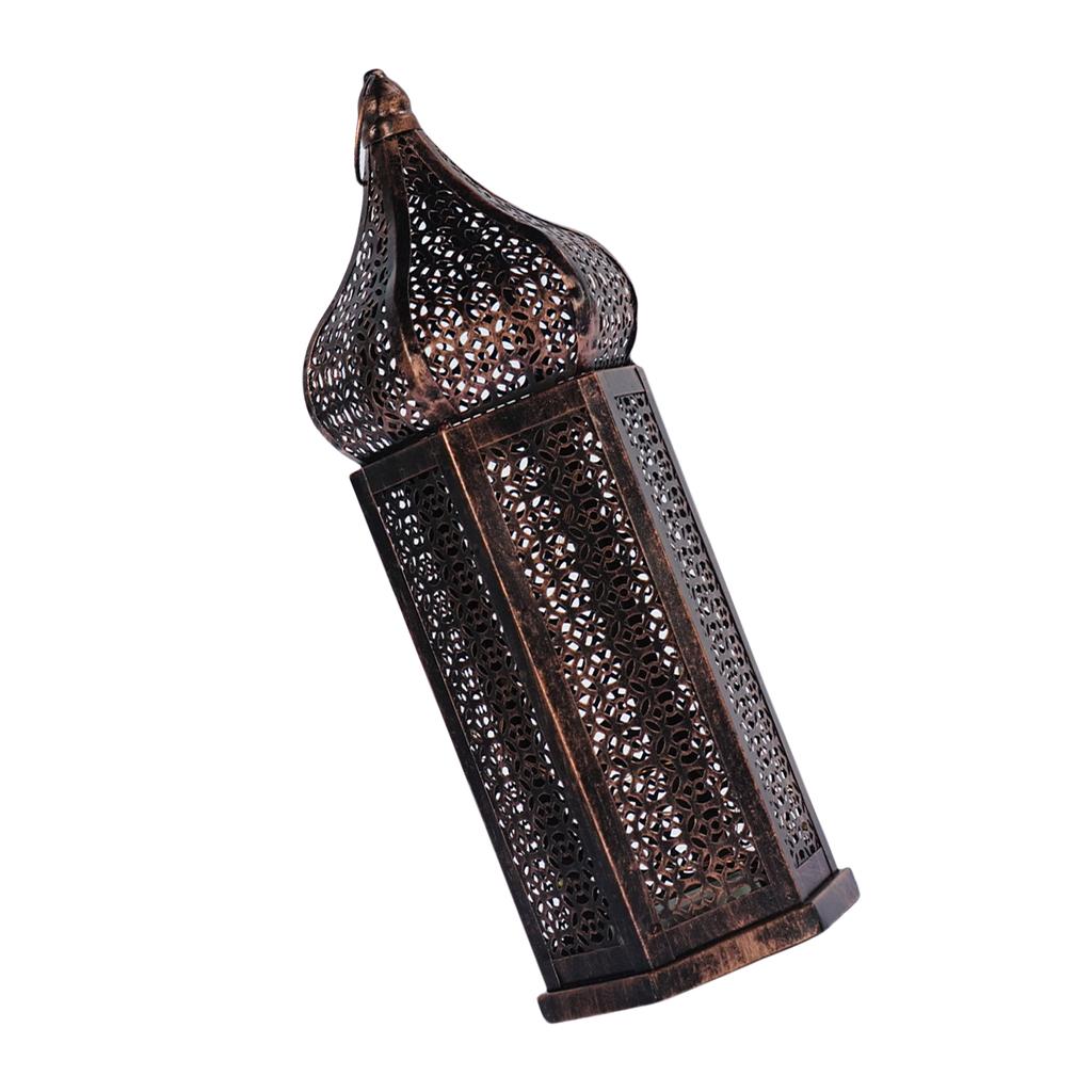 LED Wind Lamp Decorative Moroccan Style LED Iron Lantern with Hollow Pattern for Romantic Room Decoration