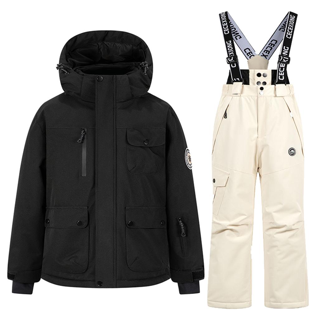 Children's Fashion Skiwear Set Boys' And Girls' Thickened Waterproof Warm Ski Suit Jacket And Trousers Outfit Set