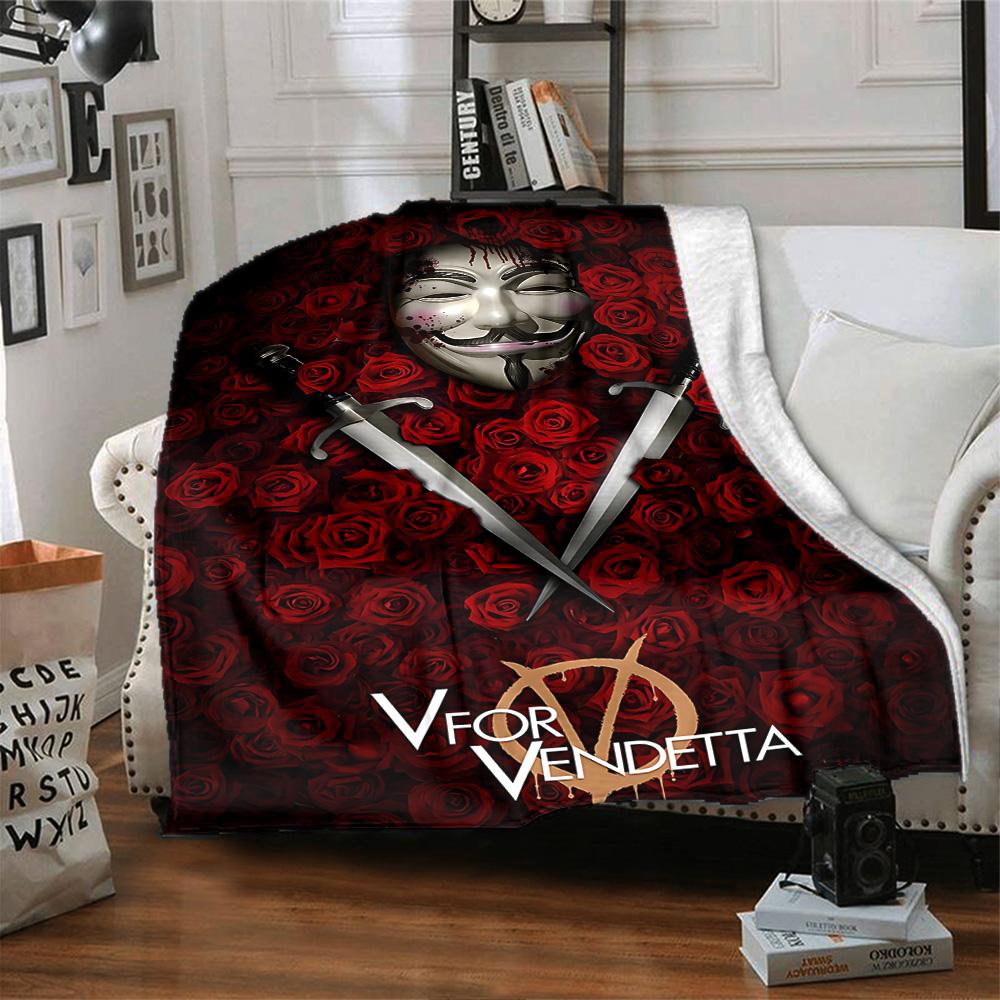 V Vendetta Mask Flannel Blanket Super Soft Warm Cozy Blanket For Sofa Bed Office Travel Allseason Home Decor Gift