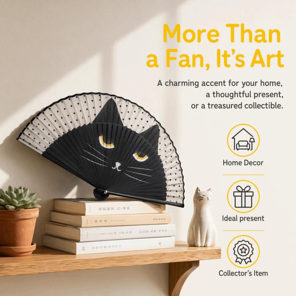 Handheld Size Silk Fan Cat Patterns Handmade Fan Popular Cartoon Fan Home Decoration