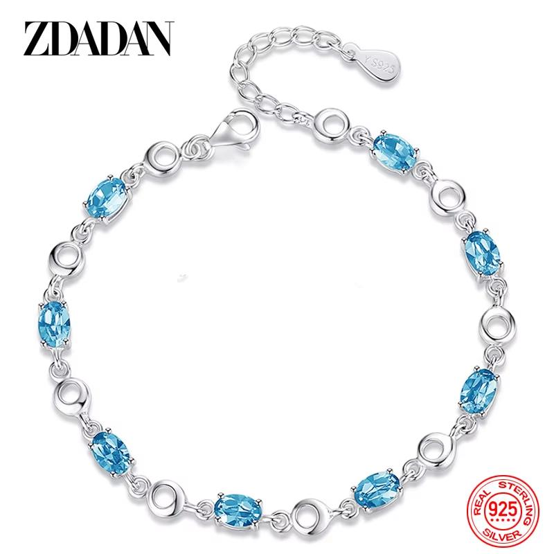 925 Sterling Silver Sapphire Charm Bracelet Chain for Women Fashion Jewelry Accessories