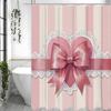 Pink Bow Lace Gift Shower Curtain, Bathroom Decorative Shower Curtain, Waterproof Shower Curtain with Hooks
