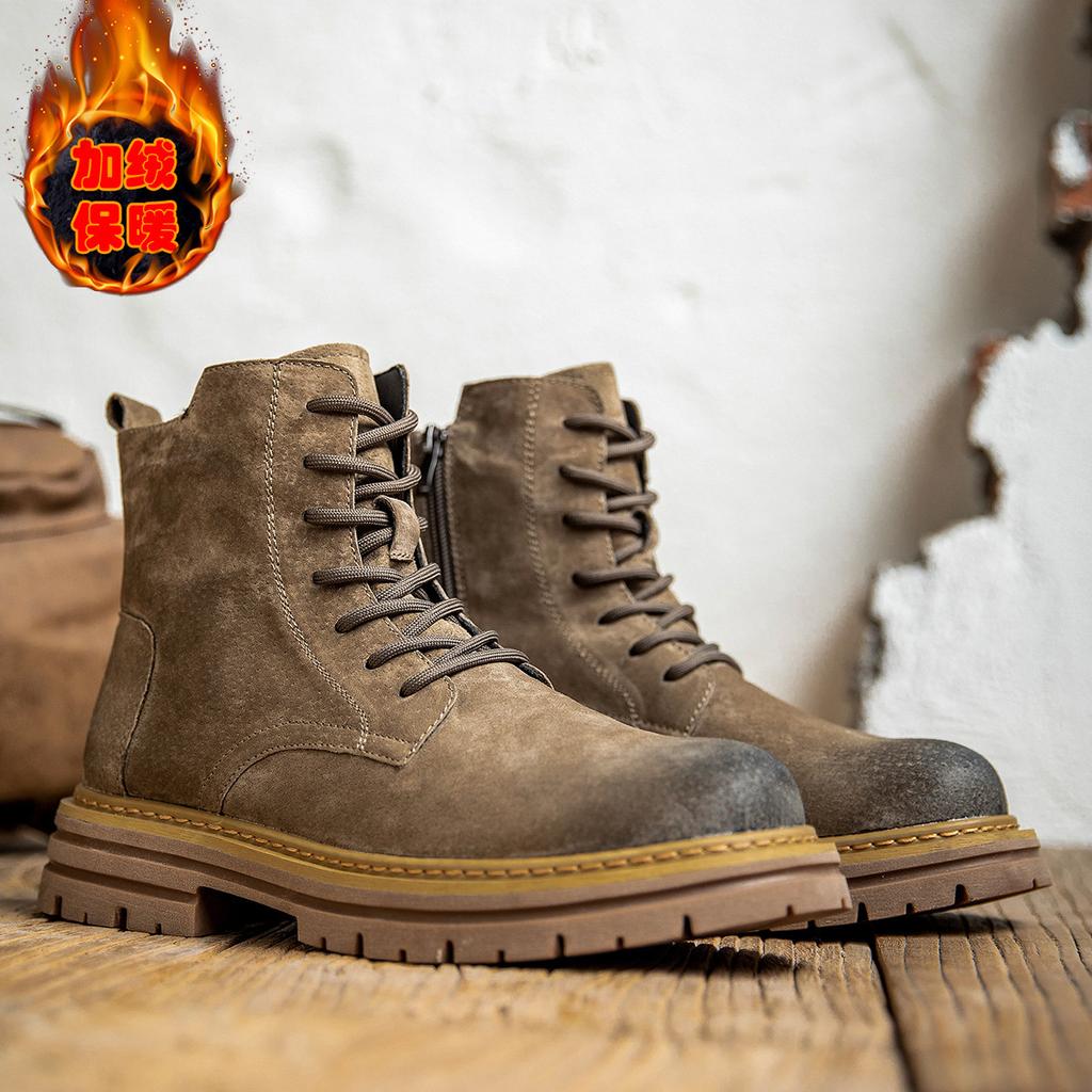 Ботинки Мартина, большие желтые ботинки, мужские 2025 новые кожаные на толстой подошве зимние бархатные для увеличения роста, не гниющие ботинки-инструменты, тренд