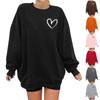 Unisex Heart Print Pullover Round Neck Drop Shoulder Long Sleeve Top