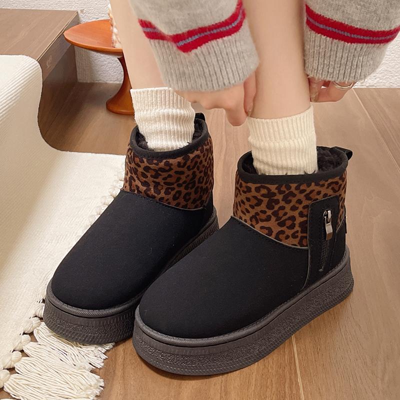 Lucyever Leopard Print Faux Suede Snow Boots Women Anti Slip Thicken Plush Winter Botas Mujer Platform Warm Ankle Boots Woman