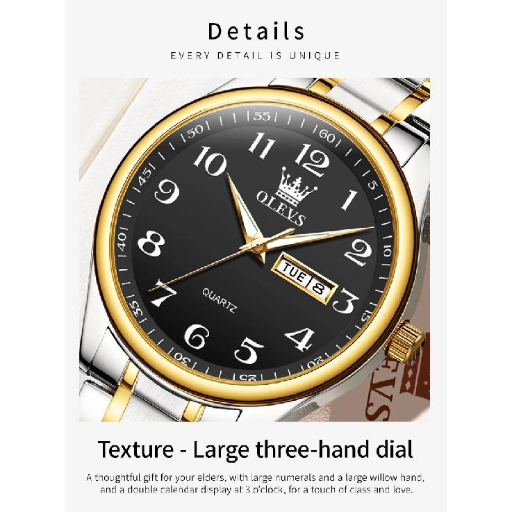OLEVS 5567 Original Men's Watches Simple Classic Large Digital Dial Dual Calendar Waterproof Luminous Quartz Watch for Men Hot