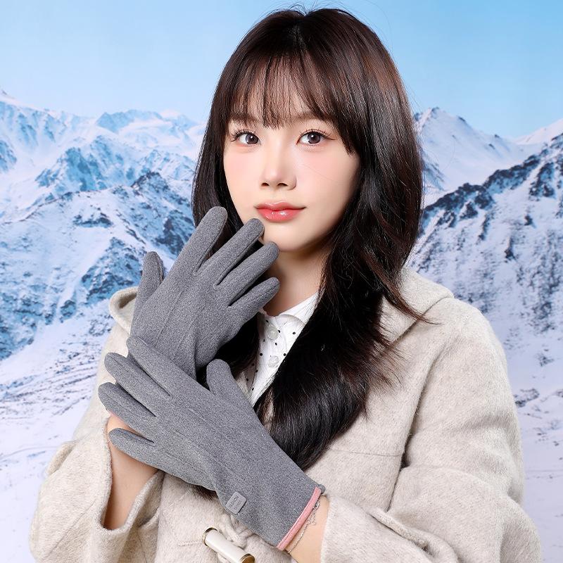 Женские зимние толстые плюшевые перчатки, модные теплые замшевые перчатки для отдыха на природе, женские перчатки для вождения с сенсорным экраном, спортивные перчатки для велоспорта