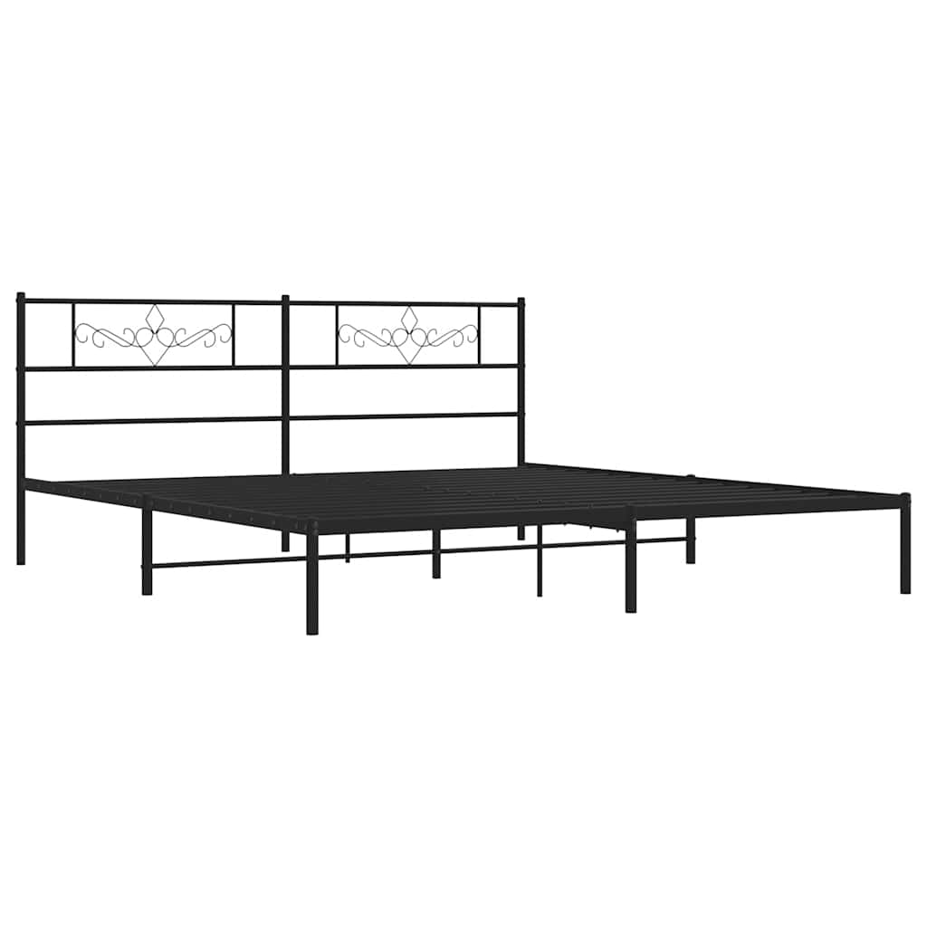 Metal Bed Frame with Headboard Black 183 x 213 cm