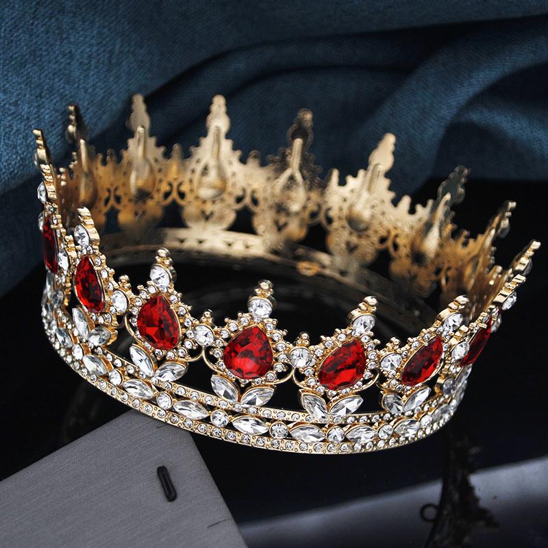 Baroque Round Crown for Bridal Wedding Royal Queen King Tiara Birthday Party Performance Head Accessories Diadem Jewelry