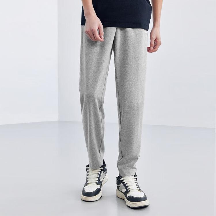 Anta Осенние трикотажные однотонные эластичные талии зауженные спортивные прямые повседневные брюки мужские низы серые 952357302-2