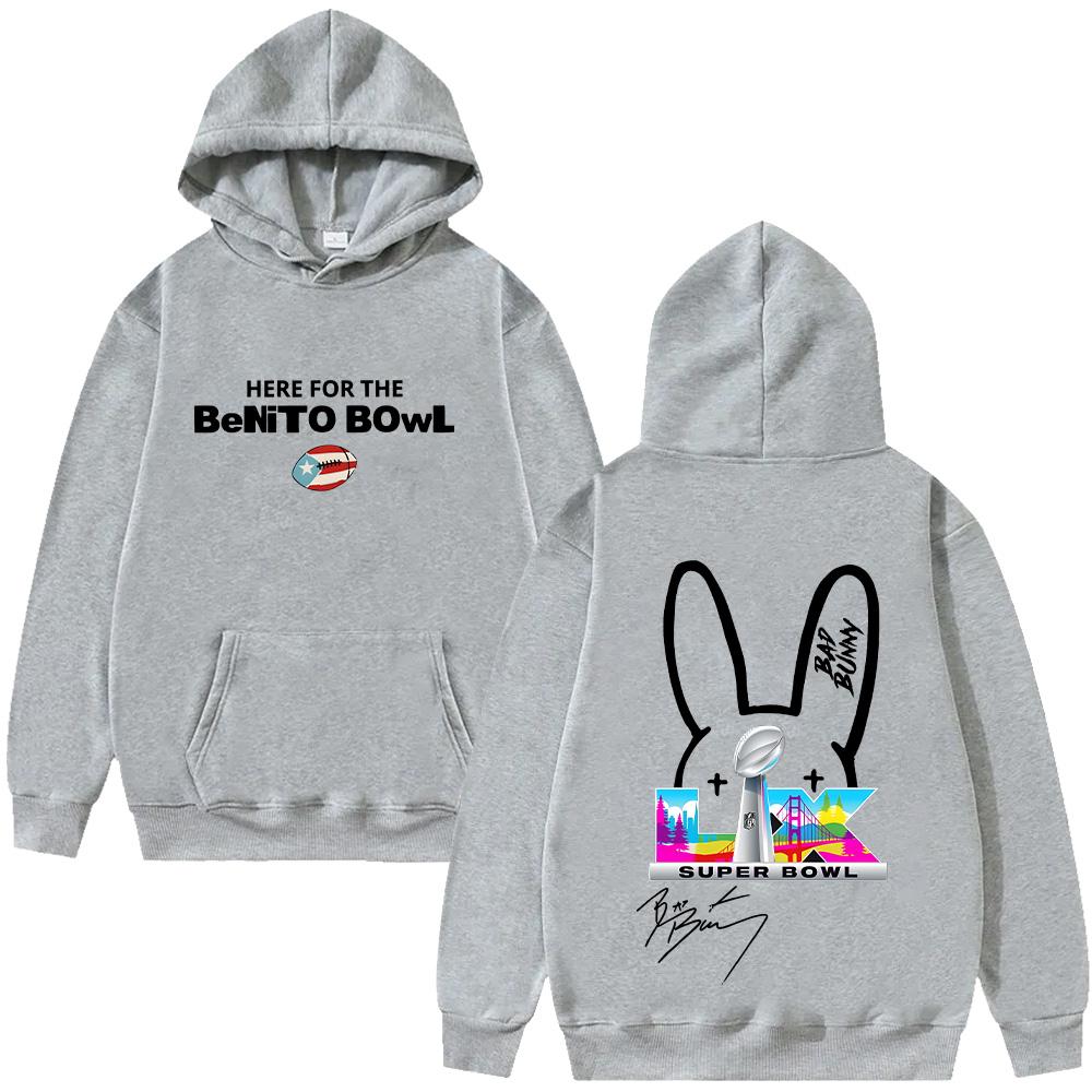 Купите худи Bad Bunny для Супербоула здесь Для Benito Bowl Фирменные толстовки с длинным рукавом Уличные пуловеры Флисовые пуловеры Большие размеры Y2k Уличная одежда