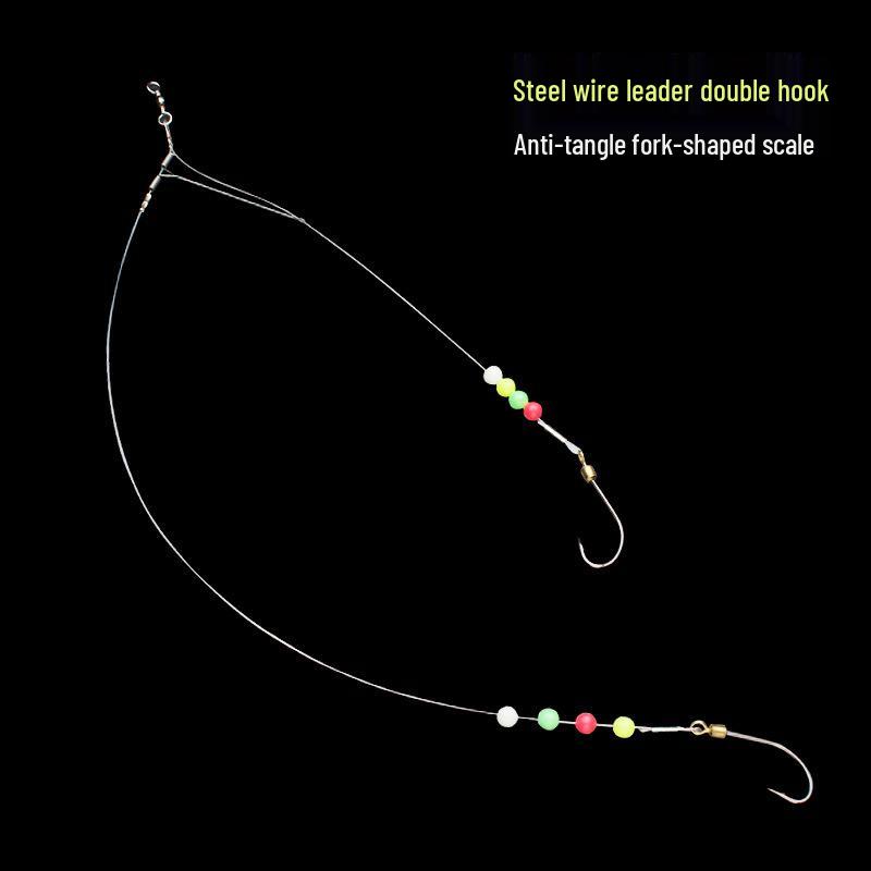 Вертлюжная стальная проволочная двойная оснастка с крючками против запутывания для крупной рыбы, красного горбыля, белого пампа.