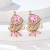 Vintage Champagne Gold Pink Droplet Tree Leaf Shaped Earrings Simple and Personalized Light Luxury High Grade Women's Earrings