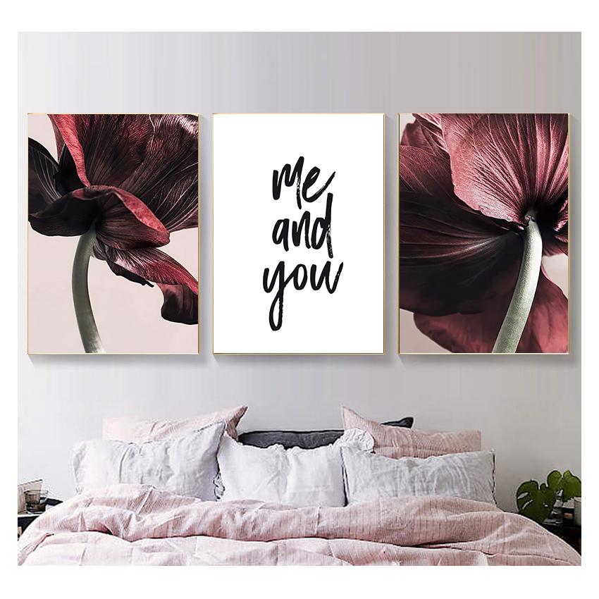 Canvas Painting Botanical Floral Nordic Poster Print Wall Art Picture Modern Living Room Decor Scandinavian Red Flower Plant