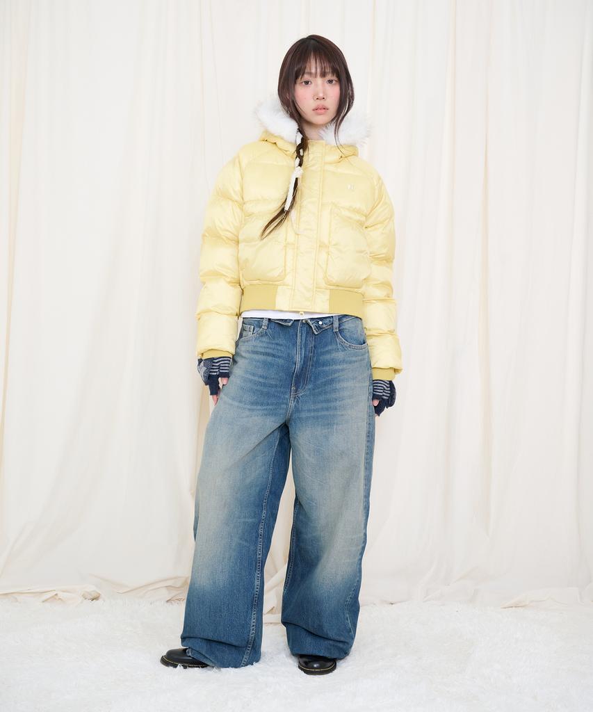 VIDEO JOCKEY Light Shell Fur Padded Jacket [Butter]