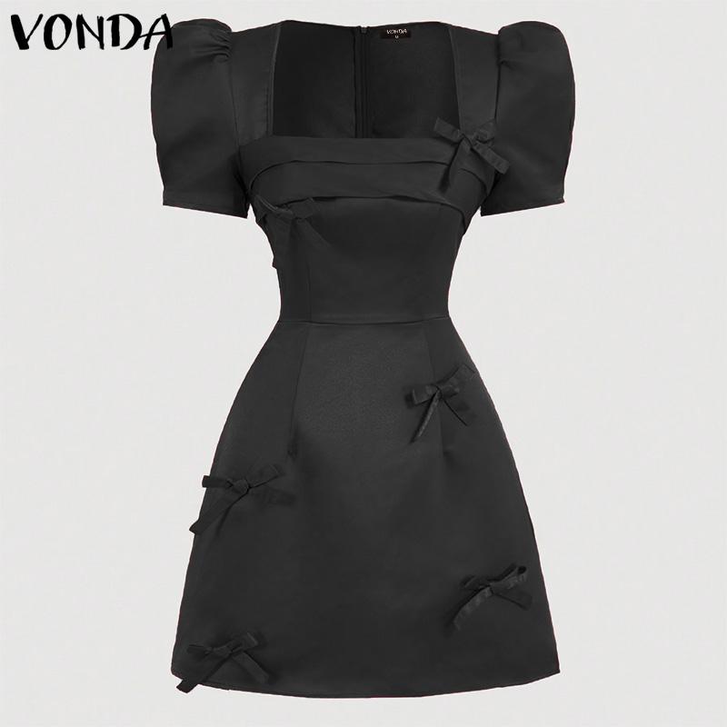 VONDA Женские элегантные платья А-силуэта с квадратным вырезом и узлом на талии